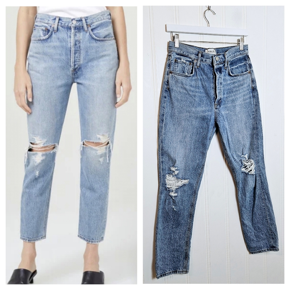 AGOLDE Riley High Rise Straight Crop Jeans Distressed Button Fly 26 Vintage